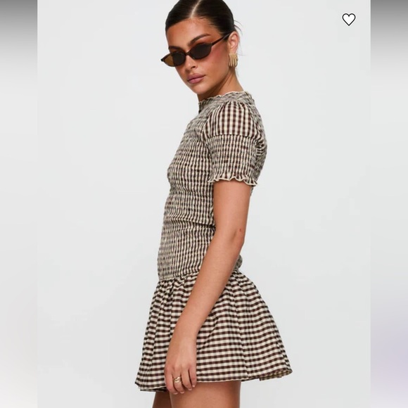 Princess Polly Laurita Shirred Mini Dress Brown Check - Picture 2 of 8